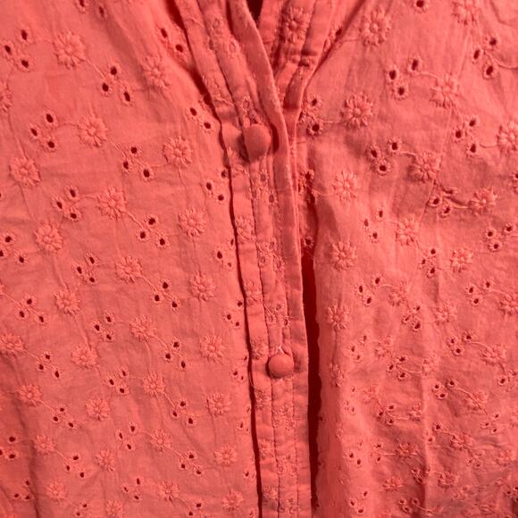 LC women top 2x eyelet lace cottagecore boho spring feminine floral coral pink - Picture 4 of 7